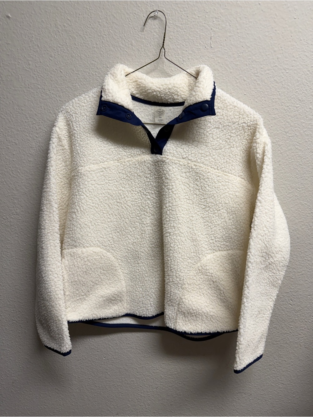 St. John's Bay Cream Sherpa Pullover with Navy Trim